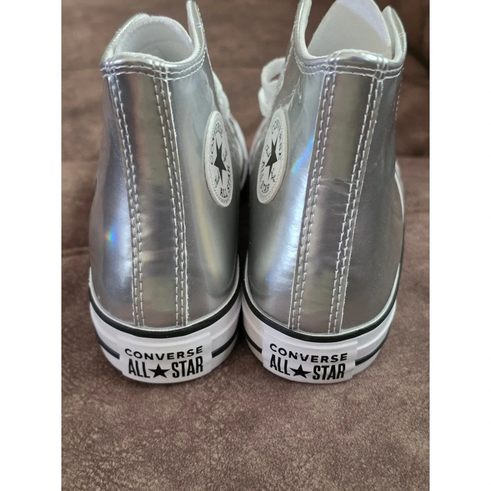 Converse Chuck Taylor All Star High Top Metallic Silver Kids Sneakers A12604C 4